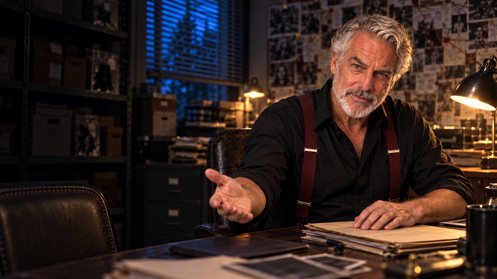 Gus Halloran opens a case file at his desk
